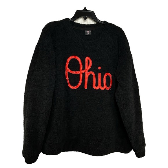Scarlet & Gray Apparel Tops - Ohio State Script Ohio Fleece Top Women's XL Black Red Satin Preppy Game Day